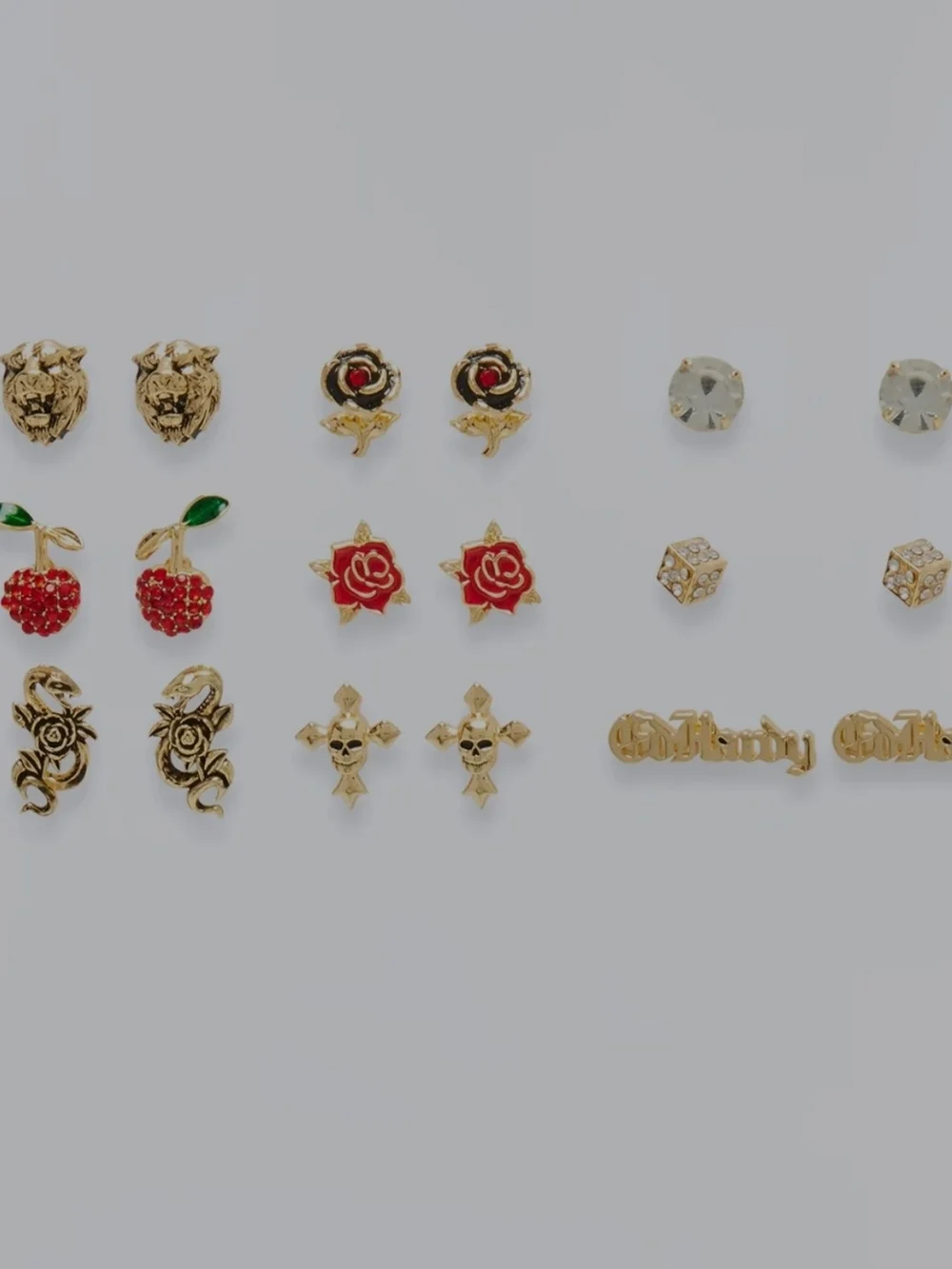 Ed Hardy Stud Earrings Set of 9 - Black & Pink Accents - Picture 5 of 7
